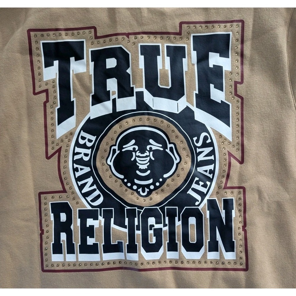 True Religion Retro Stud Zip Hoodie Travertine Tan Graphic XL Streetwear Casual